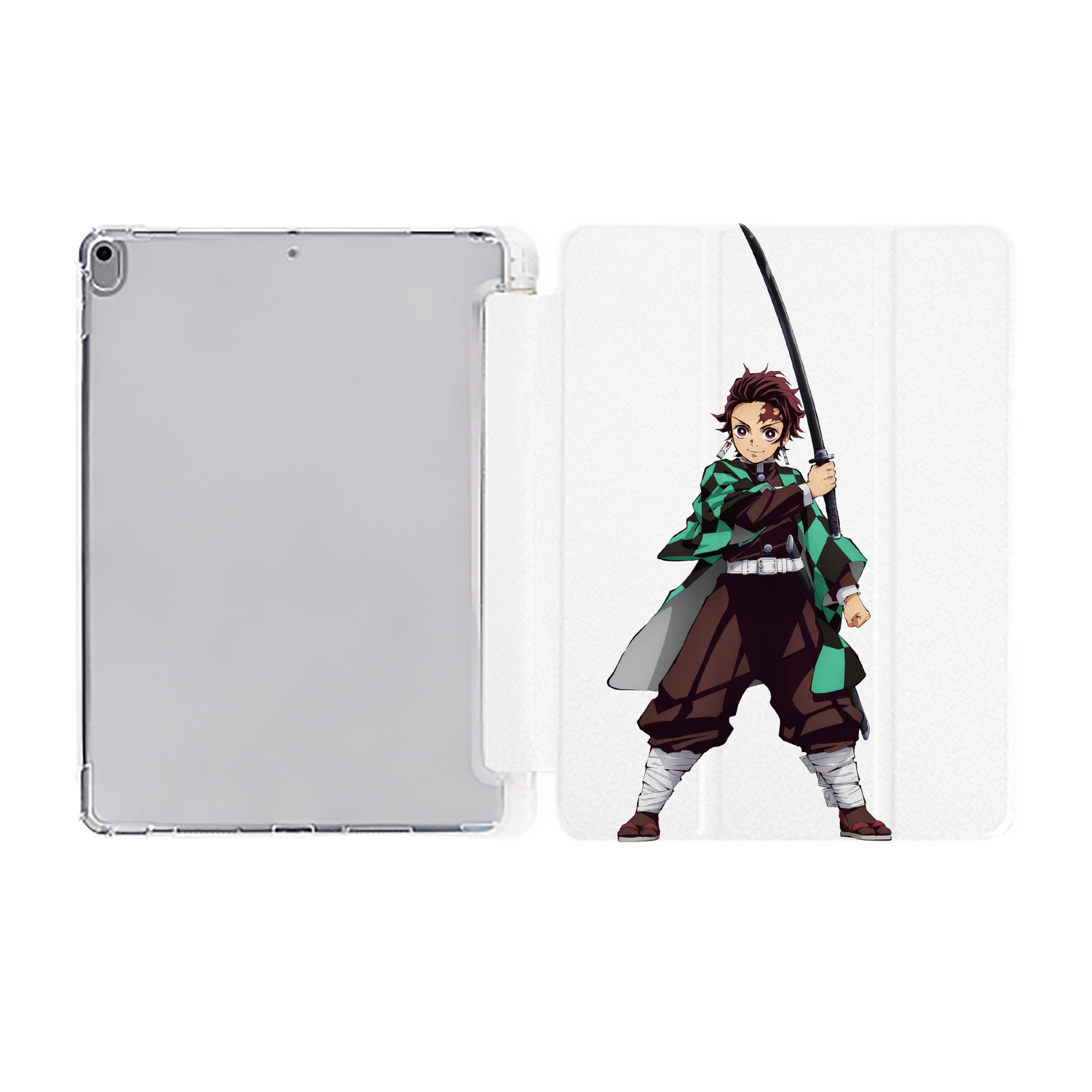 （画像用） 鬼滅の刃 竈門 炭治郎／かまど たんじろう Kamado Tanjirou IPad ケース ペン収納付き 三つ折りスタンド PUレザー×シリコン 対応機種9.5/10.5/10.9インチ